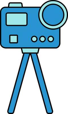 Camera On Stand Icon In Blue Color.