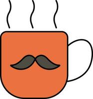 Mustache Cup Icon In Orange And Gray Color. vector