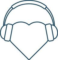 Illustration of Heart with Headphone Music Icon in Line Art. vector