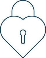 Isolated Heart Lock Icon in Blue Color Line Art. vector