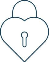 Isolated Heart Lock Icon in Blue Color Line Art. vector