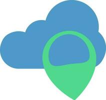 nube con mapa alfiler icono en azul y verde color. vector