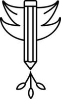 Pencil With Wings Icon In Black Outline. vector