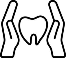 Hands Protecting Tooth Icon In Thin Line Art. vector