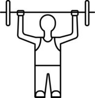 Man Lifting Barbell Icon In Black Outline. vector