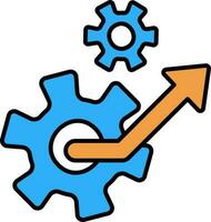 Cogwheel With Growth Arrow Icon In Orange And Blue Color. vector