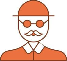 Mustache Man Icon In Orange And White Color. vector