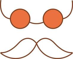 Mustache And Glasses Icon In Orange And White Color. vector
