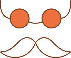 Mustache And Glasses Icon In Orange And White Color. vector