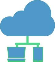 Cloud Connected Smart Device Icon In Blue And Green Color. vector