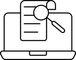 Online Paper or File Search from Laptop Icon in Black Line Art. vector