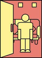 Man Standing With Open Door Icon In Red And Yellow Color. vector