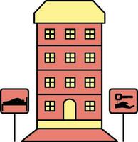 Hostal o hotel edificio icono en rojo y amarillo color. vector