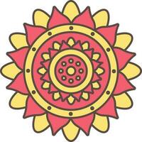 Yellow And Red Floral Rangoli Icon In Flat Style. vector