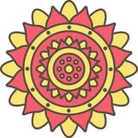 Yellow And Red Floral Rangoli Icon In Flat Style. vector