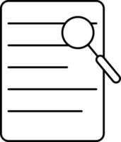 Black Outline Paper with Magnifying Glass Icon in Flat Style. vector