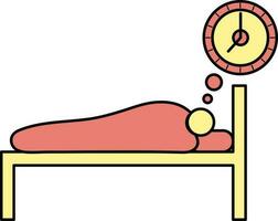 hombre descansando hora en cama icono en rojo y amarillo color. vector