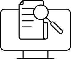 Online Paper or Data Research from Desktop Screen Icon in Thin Line Art. vector