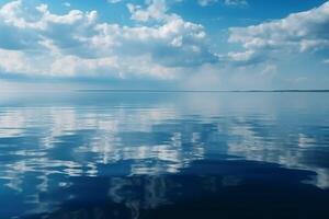 A scene in which the entire light blue sky is reflected in the water. photo