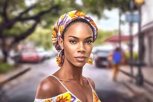 Portrait of a beautiful African woman. Neural network photo