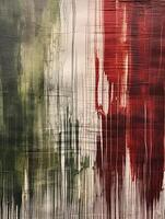 A painting made of white, red, and green paint streaks. photo