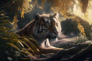 Tiger wild in the jungle. Neural network photo