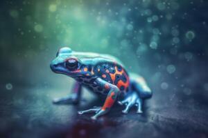 Exotic poisonous animal frog from tropical Amazon rain forest. Neural network photo