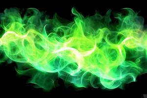 Drawn neon color green, Burning flame background material abstract hand. photo