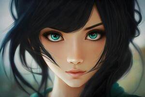 Anime portrait of a girl black hair. Neural network photo