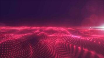 Abstract red energy surface with magic waves of particles and points with an Enfense of blur and glow abstract background video