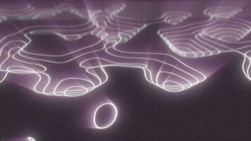 abstrakt lila geloopt futuristisch Hi-Tech Landschaft mit Berge und Schluchten von glühend Energie Kreise und Magie Linien Hintergrund video