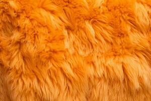 Very peri orange color sheep fur sheepskin rug background Wool texture. photo