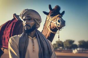 local emirati hombre. beduino desde unido árabe emiratos neural red ai generado foto