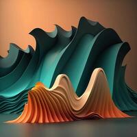 Wave background with overlapping line and 3 color shape -3D rendering, photo