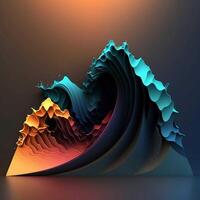 Wave background with overlapping line and 3 color shape -3D rendering, photo