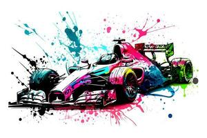 formula one race red car on watercolor rainbow splash, isolated on white. Neural network generated art photo