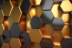 Illustration of shiny honeycomb gold background. Neural network photo