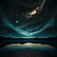 Surreal night sky full of stars and epic milky ways. Neural network generated art photo