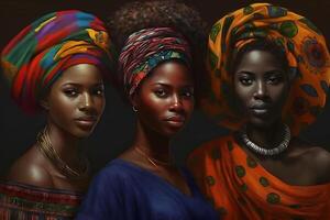 Beautiful African women in ethnic headdresses. Neural network photo