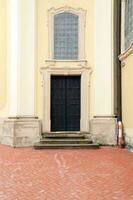 Old ancient metal door texture in european medieval style photo