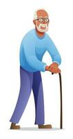 Elderly man with a cane. Grandfather character illustration vector