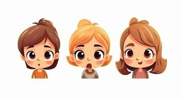 The set of cheerful cartoon characters with bright smiles and expressive faces brought immense joy and fun to the children in the vibrant illustration. photo
