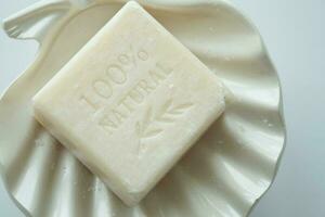 natural soap bar on table photo