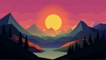 Flat minimalistic design. Panorama of a mountain landscape. Easy to change colors. vector