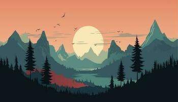 Flat minimalistic design. Panorama of a mountain landscape. Easy to change colors. vector