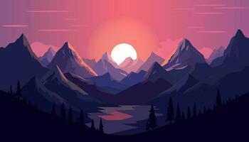 Flat minimalistic design. Panorama of a mountain landscape. Easy to change colors. vector