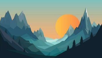 Flat minimalistic design. Panorama of a mountain landscape. Easy to change colors. vector