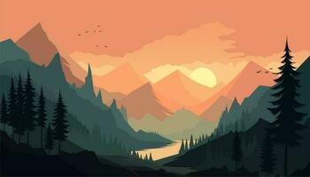 Flat minimalistic design. Panorama of a mountain landscape. Easy to change colors. vector