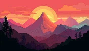 Flat minimalistic design. Panorama of a mountain landscape. Easy to change colors. vector