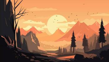 Flat minimalistic design. Panorama of a mountain landscape. Easy to change colors. vector